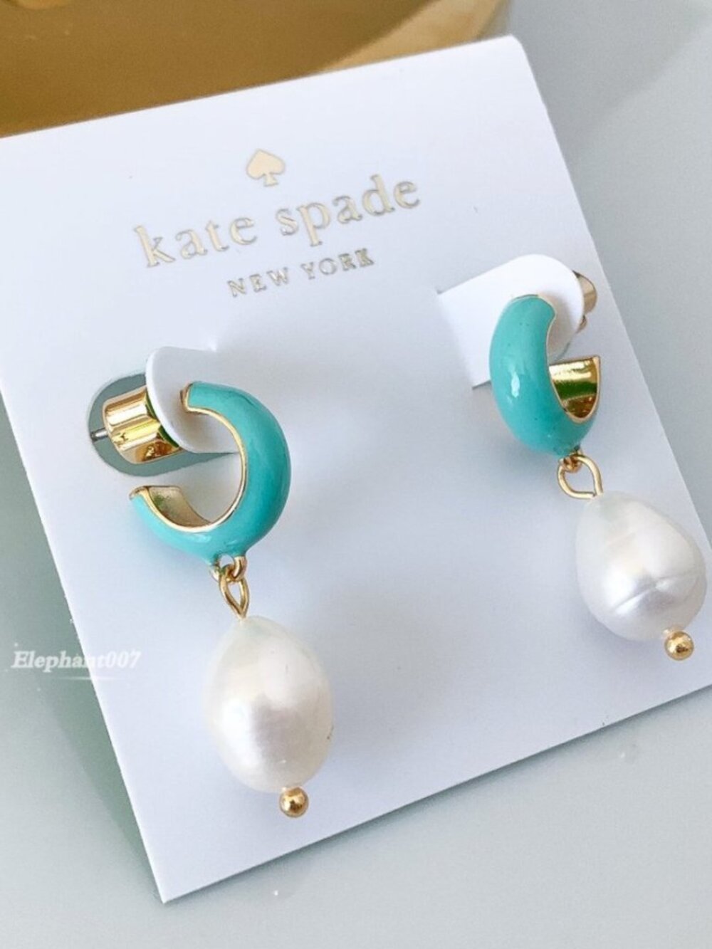 Kate Spade Turquoise Pearl Drop Earrings Gold Huggie Statement Earrings
